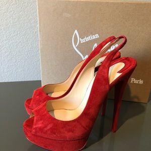 Christian Louboutin red suede slingback Peep toe